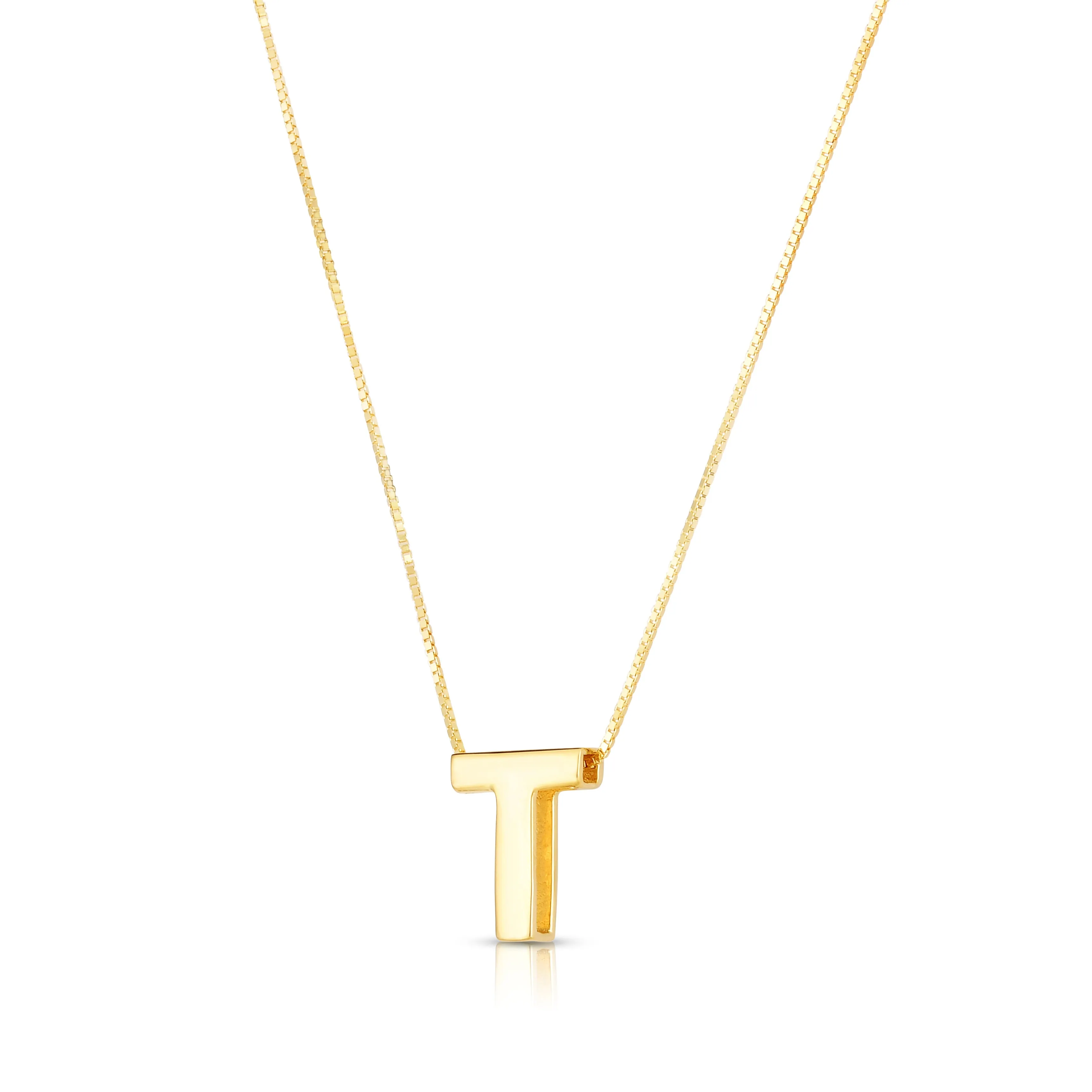 14K Gold Block Letter Initial T Necklace