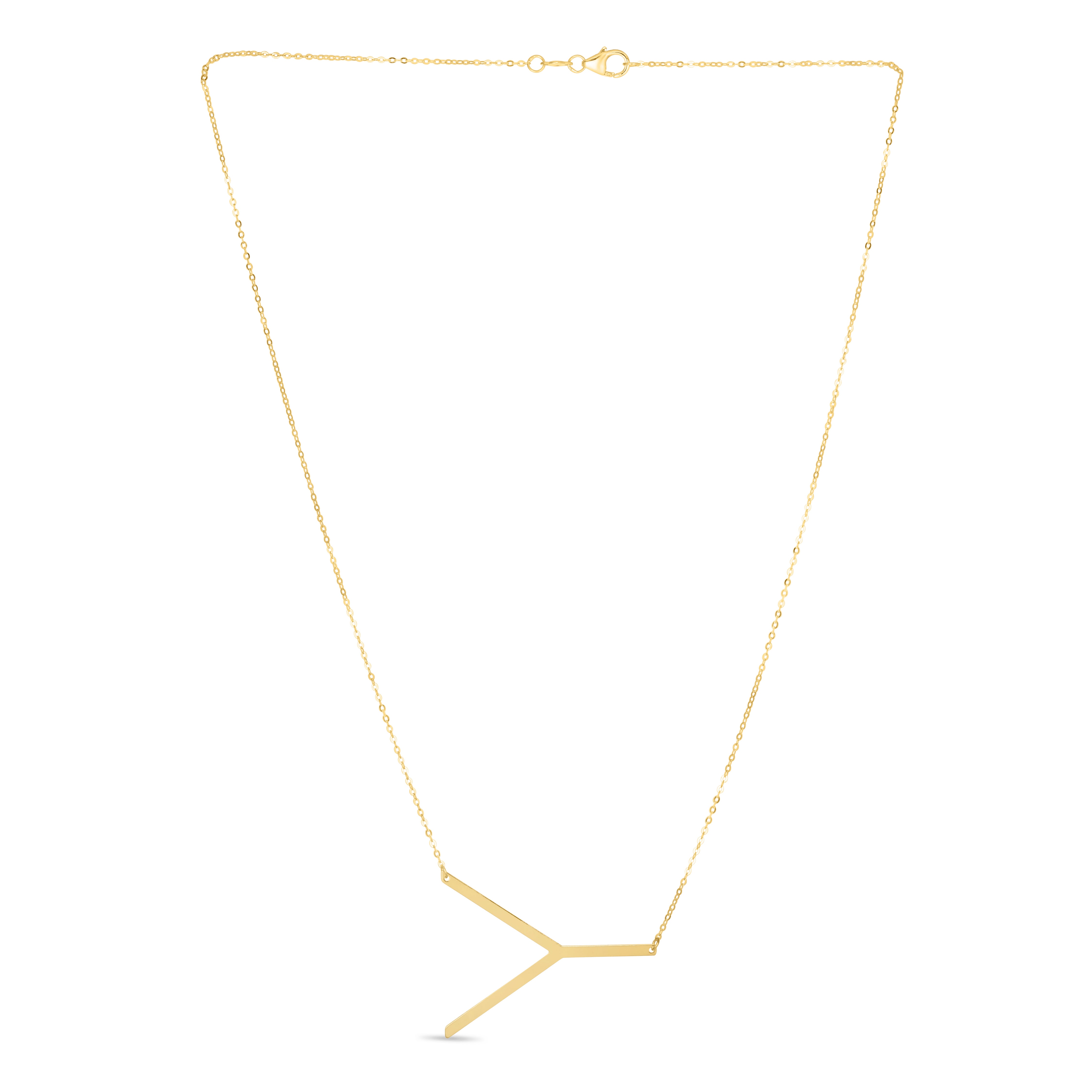 14K Gold Large Initial Y Necklace
