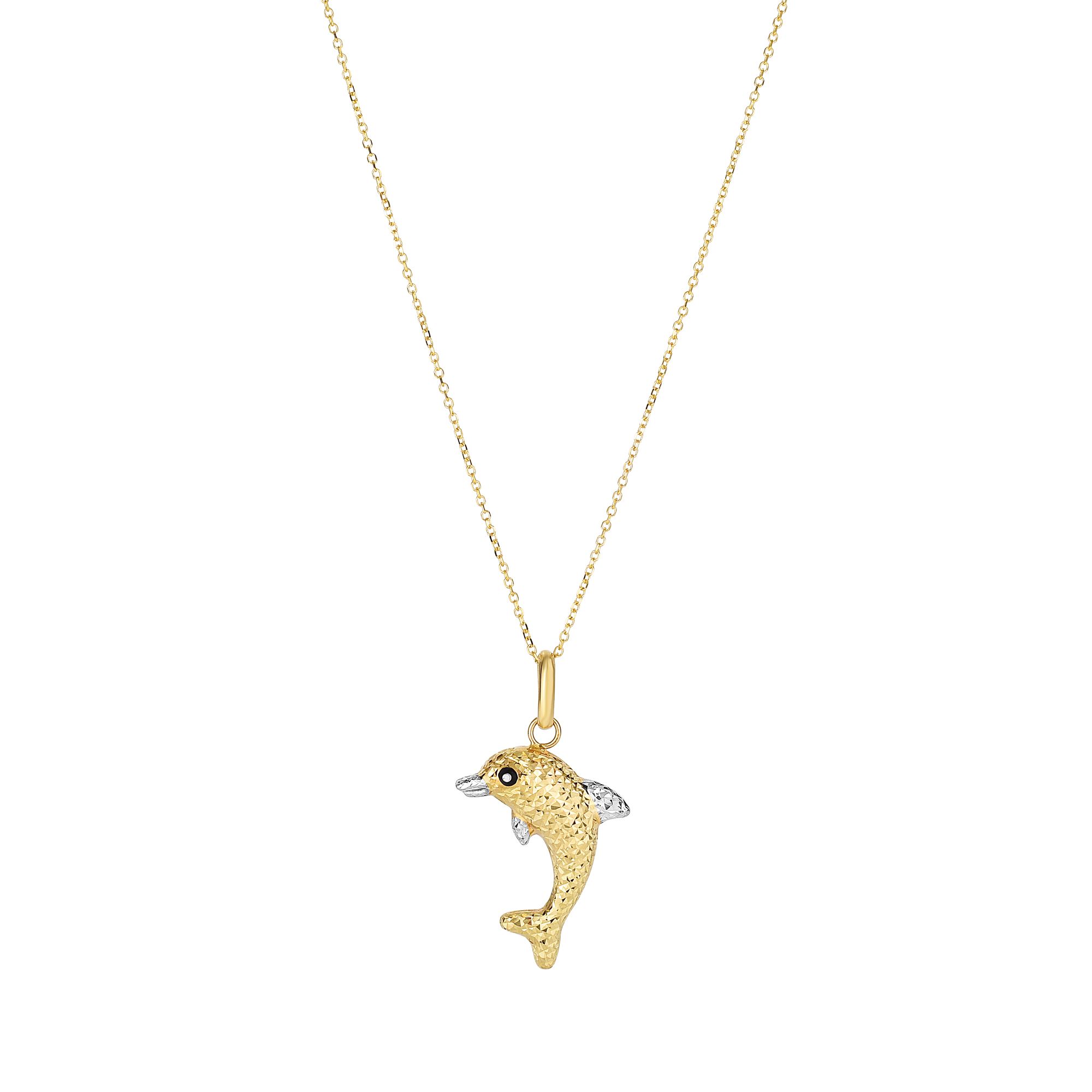 14K Gold Diamond Cut Dolphin Necklace