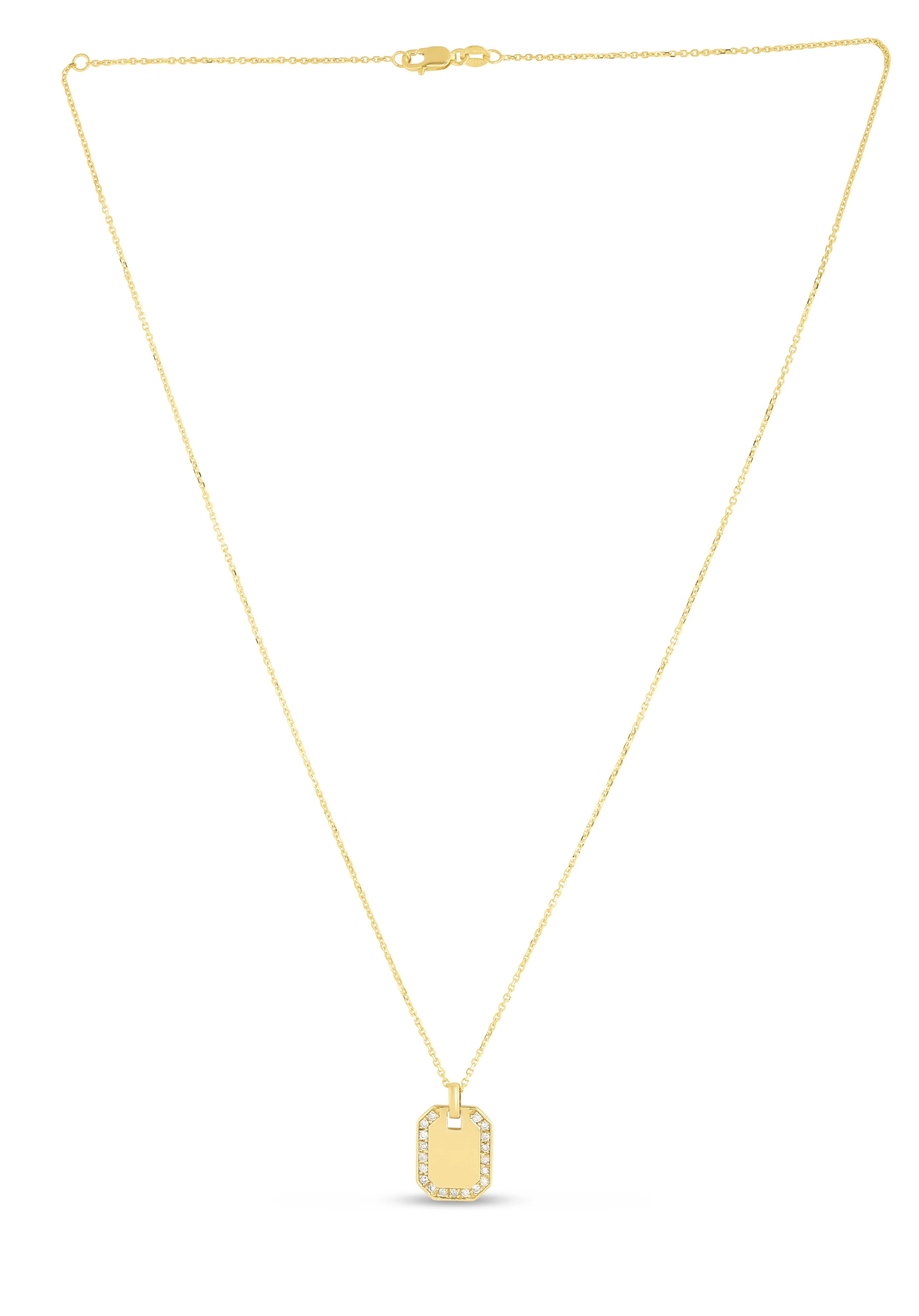 14K Gold Diamond Octagon Tag Necklace