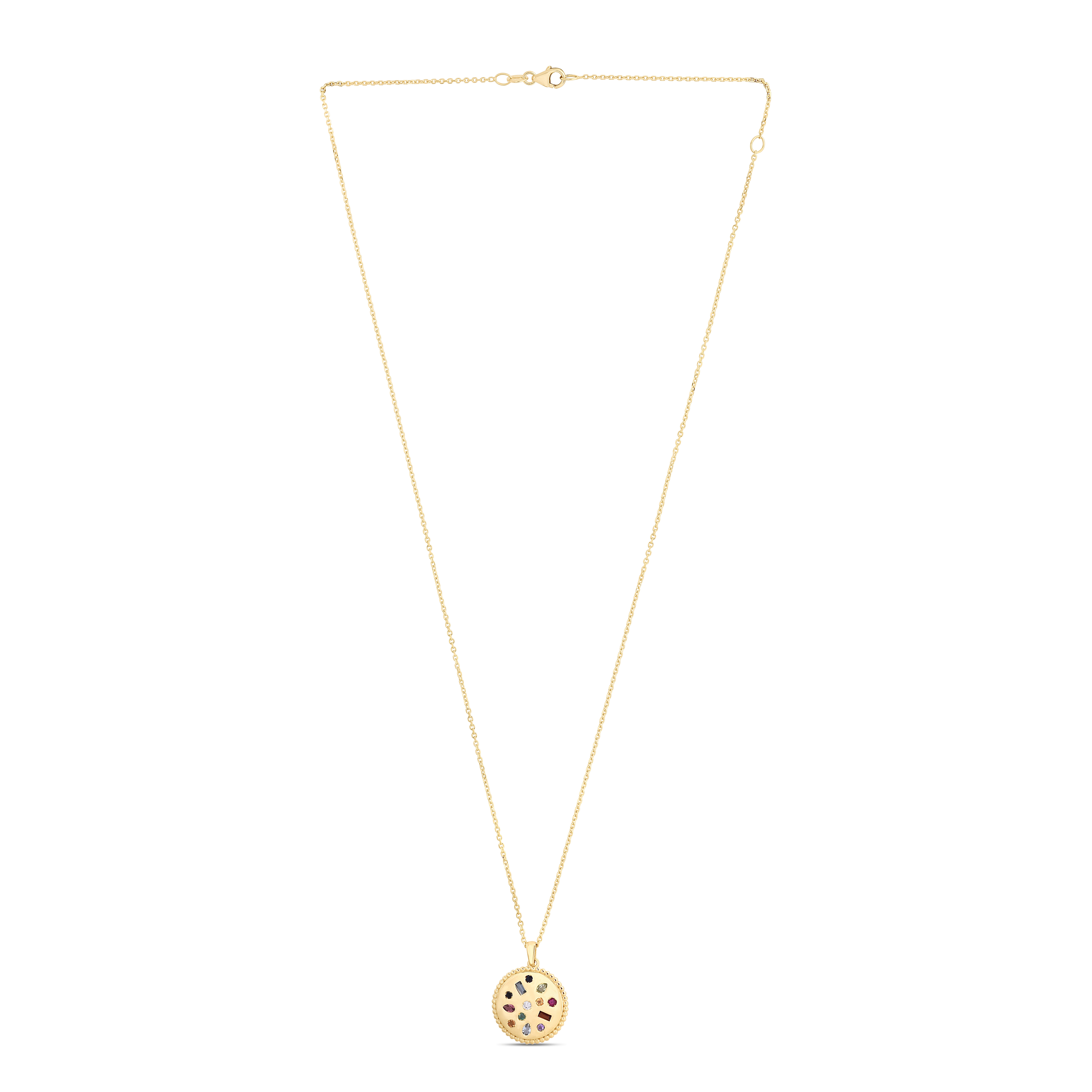 14K Gold Gemstone Disc Necklace