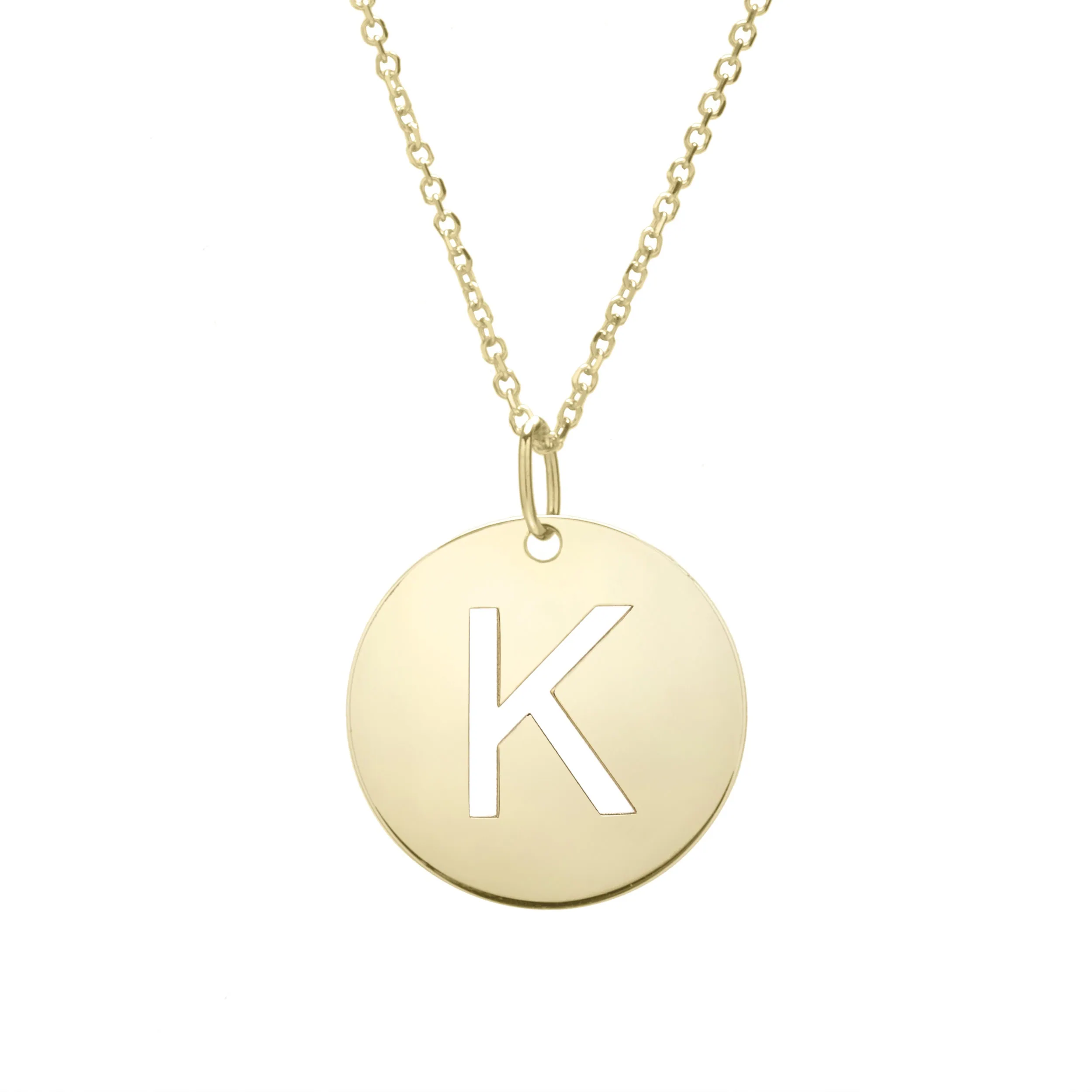 14K Gold Disc Initial K Necklace