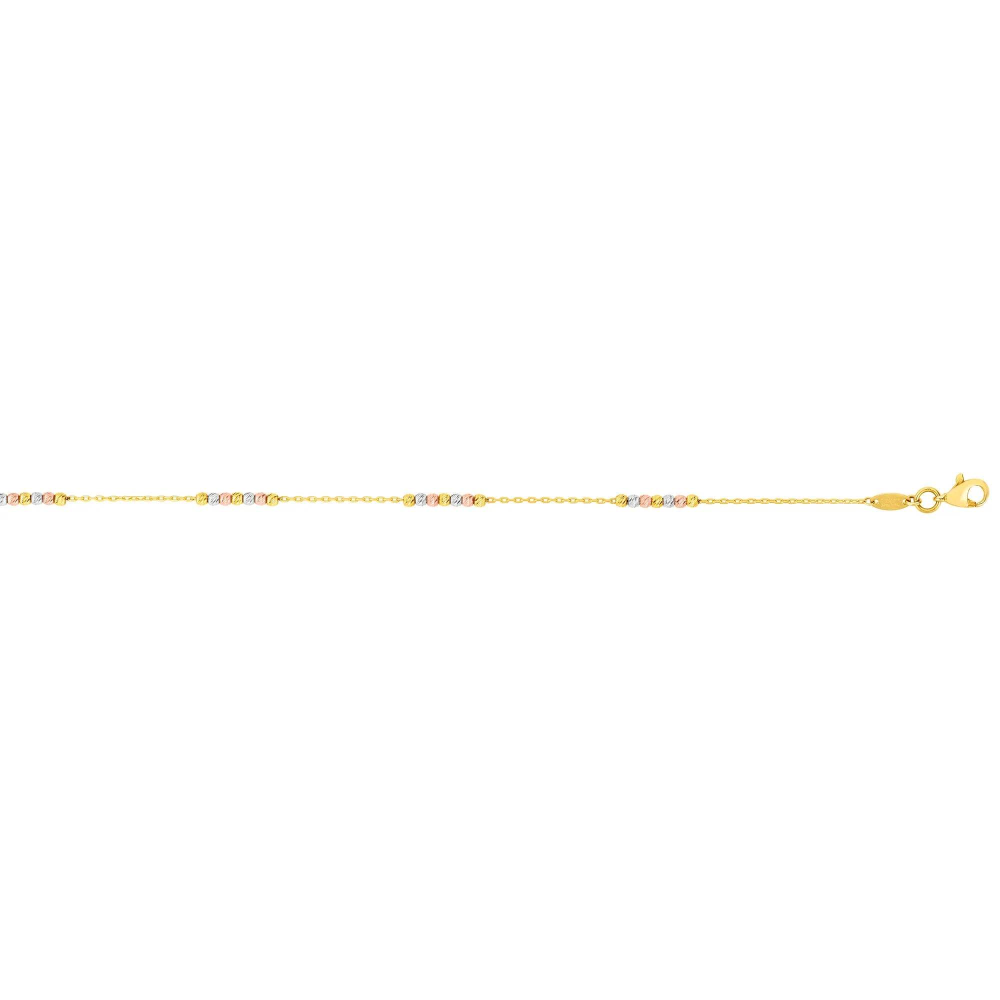 14K Tri-color Gold Diamond Cut Bead Station Anklet